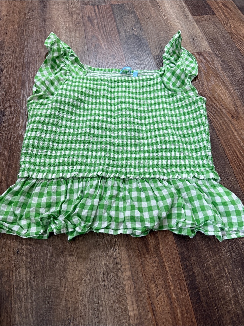 Draper James Green Gingham Ruffle Crop Top